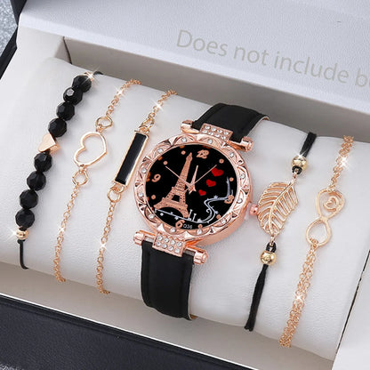 Modern Style Sweet Simple Style Eiffel Tower Heart Shape Rose Buckle Quartz Women'S Watches