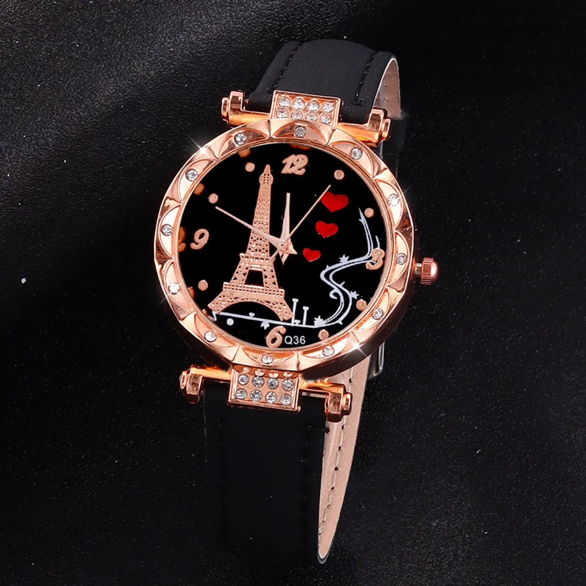 Modern Style Sweet Simple Style Eiffel Tower Heart Shape Rose Buckle Quartz Women'S Watches