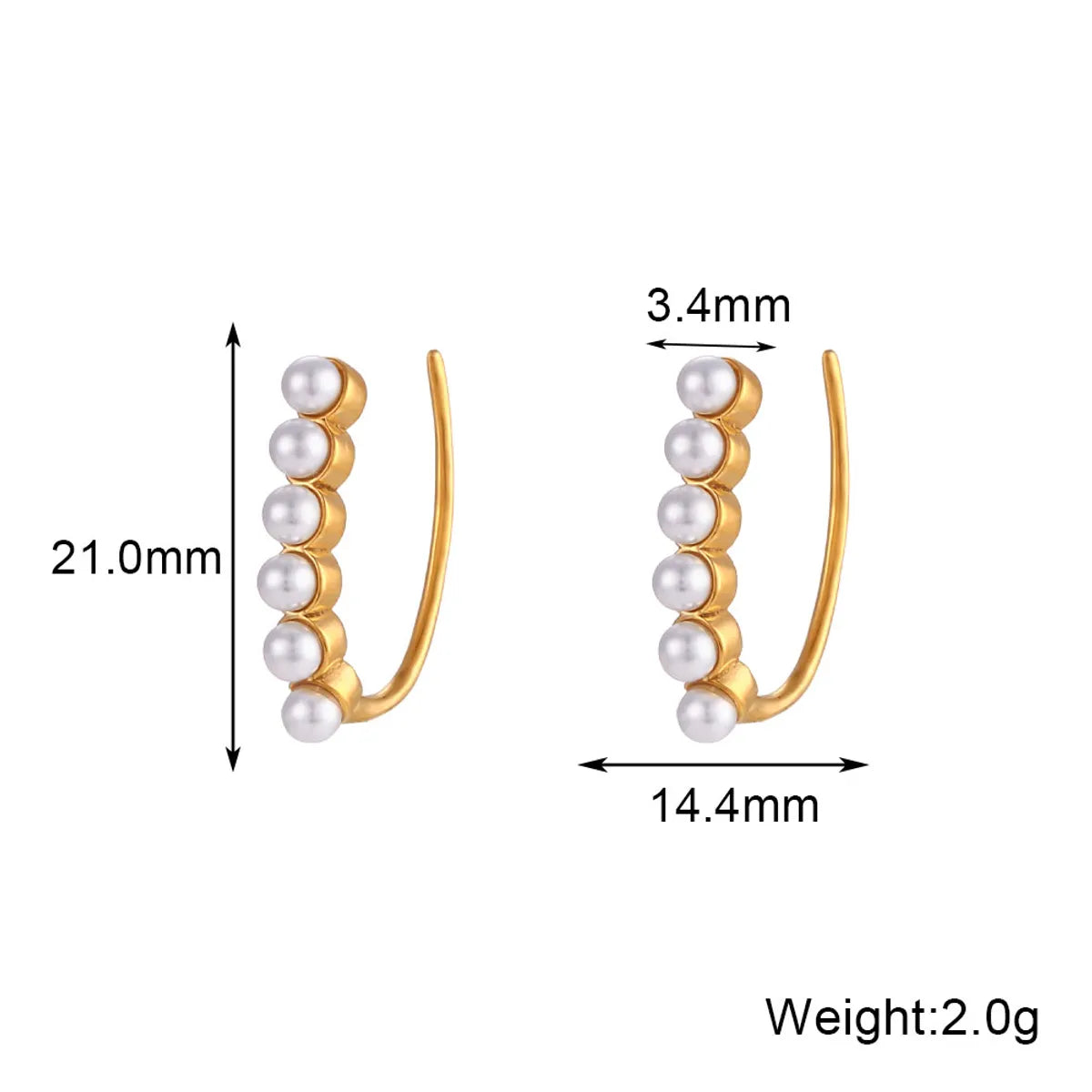 Modern Style U Shape Stainless Steel Plating Inlay Artificial Pearls Rhinestones 18k Gold Plated Women's Ear Studs