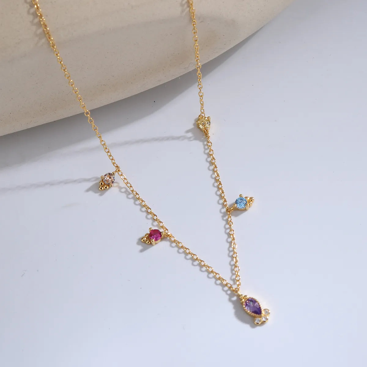 Modern Style Water Droplets Sterling Silver Plating Inlay Artificial Gemstones 18k Gold Plated Pendant Necklace