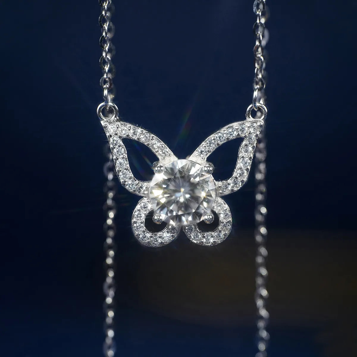 Moissanite Cable Chain Hollow Out Inlay Butterfly GRA Certificate Necklace