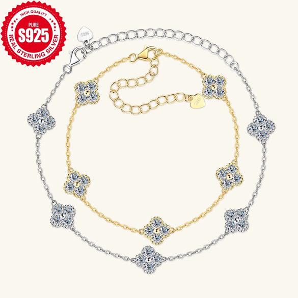 Moissanite Four Leaf Clover Bracelet S925 Silver Handmade Electroplated Jewelry For Women