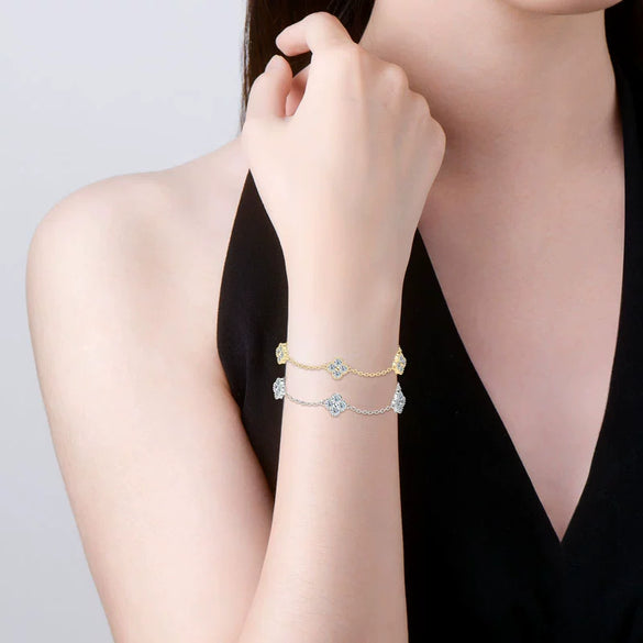 Moissanite Four Leaf Clover Bracelet S925 Silver Handmade Electroplated Jewelry For Women