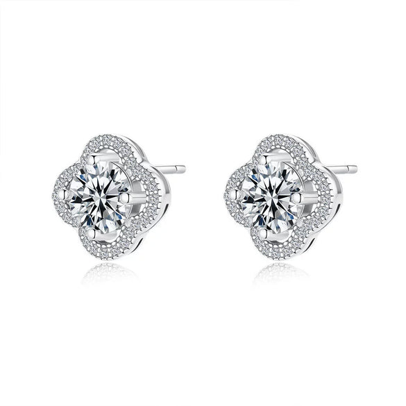 Moissanite Fourleaf Clover Fashion Silver Earrings