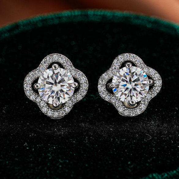 Moissanite Fourleaf Clover Fashion Silver Earrings