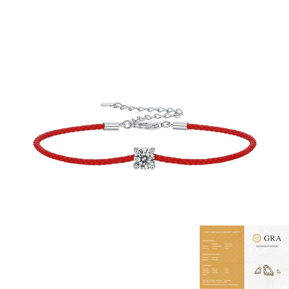 Moissanite Inlaid Red Rope Bracelet S925 Silver Geometric Style Couple's