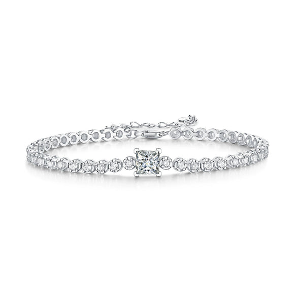 Moissanite Inlaid 925 Silver Geometric Fashion Tennis Bracelet
