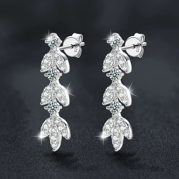 Moissanite Leaf Tassel Earrings S925 Silver Highend Jewelry