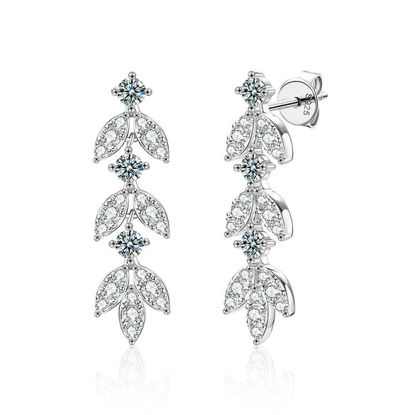 Moissanite Leaf Tassel Earrings S925 Silver Highend Jewelry