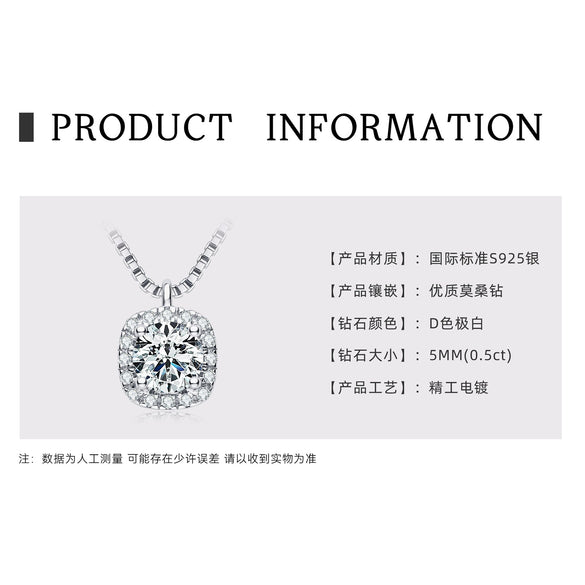 Moissanite Necklace S925 Sterling Silver Geometric Light Luxury Women's
