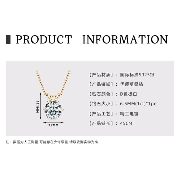 Moissanite Necklace S925 Sterling Silver Geometric Light Luxury Women's