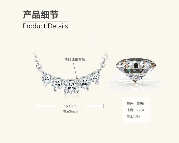 Moissanite Necklace S925 Sterling Silver Gold Plated Geometric O Shaped Chain Electroplating Light Luxury Style Women's