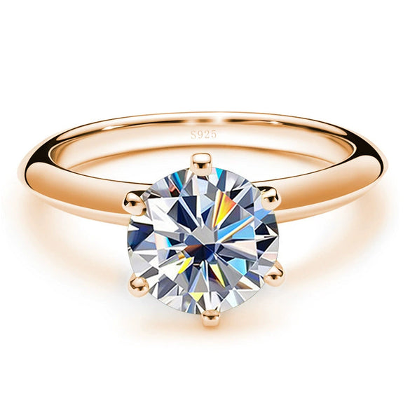 Moissanite Ring S925 Silver Plated 18K Gold Round Synthetic Carbon Silicon Stone Set With Gems