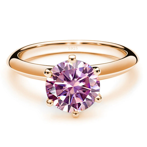 Moissanite Ring S925 Silver Plated 18K Gold Round Synthetic Carbon Silicon Stone Set With Gems