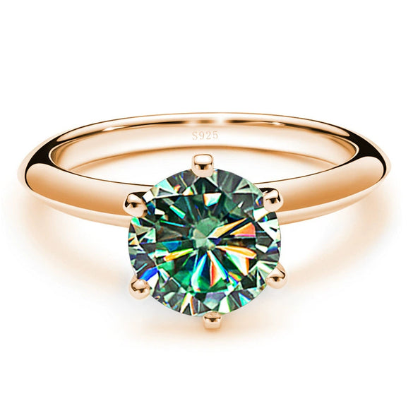 Moissanite Ring S925 Silver Plated 18K Gold Round Synthetic Carbon Silicon Stone Set With Gems