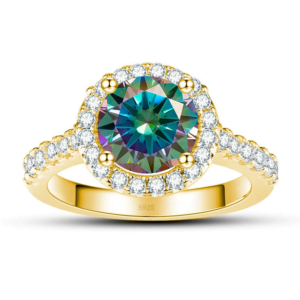 Moissanite Ring S925 Sterling Silver Round Shape Set With Gems Men's