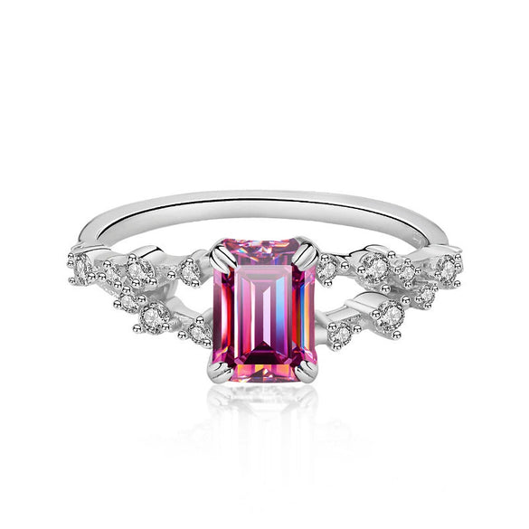 Moissanite Ring 925 Sterling Silver Round Synthetic Carbon Silicon Stone Set With Gems For Women