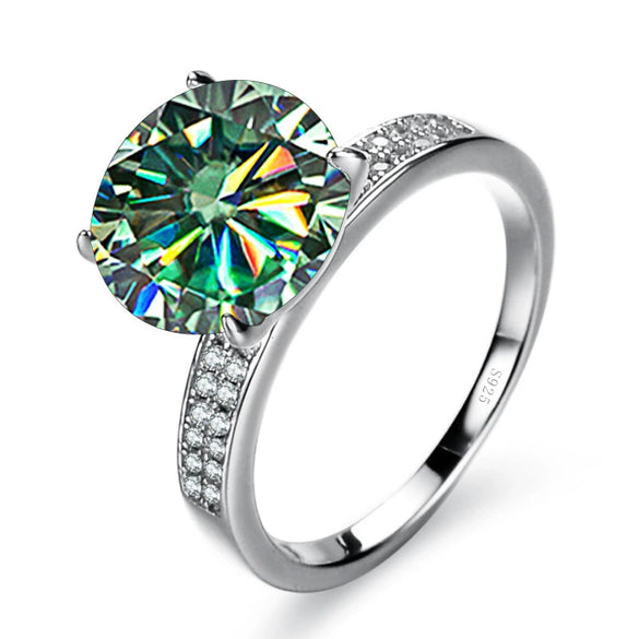 Moissanite Ring Synthetic Moissanite Round Shape Set With Precious Stones Men's