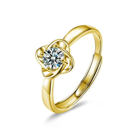Moissanite S925 Sterling Silver Geometric Fourleaf Clover Ring Set With Diamonds Light Luxury Design