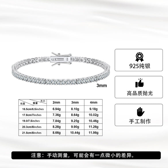 Moissanite S925 Sterling Silver Geometric Stacking Style Electroplated Full Circle Bracelet Jewelry For Women