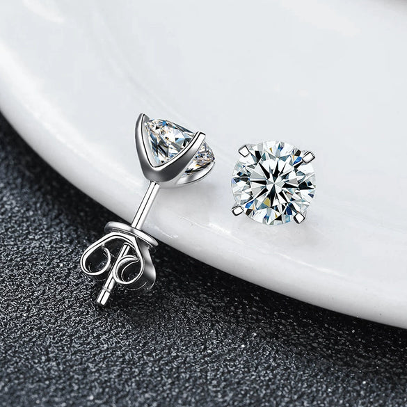 Moissanite S925 Sterling Silver Goldplated Geometric Fourclaw Earrings