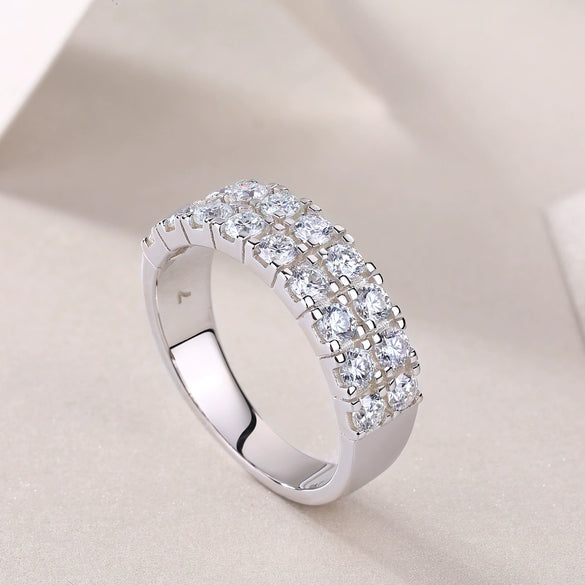 Moissanite S925 Sterling Silver Women's Ring Multilayer Nonfading Niche Design Geometric Shape Set With Diamonds