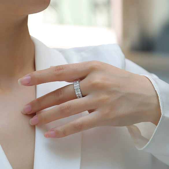 Moissanite S925 Sterling Silver Women's Ring Multilayer Nonfading Niche Design Geometric Shape Set With Diamonds