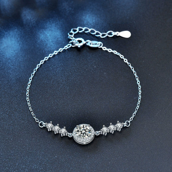 Moissanite Silver Bracelet For Women Simple Geometric Micropaved Style