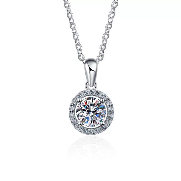 Moissanite 925 Silver Necklace With Plated Pt950 Classic Seiko Round Bag Pendant And Simple Clavicle Chain Geometric Style