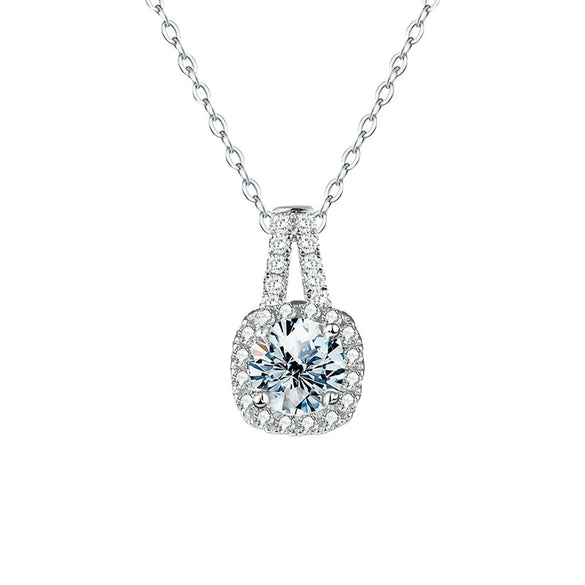 Moissanite Square Diamond Pendant Jewelry With Clavicle Chain In S925 Silver And Pt950 Platinum Electroplated For Women Geometric Style