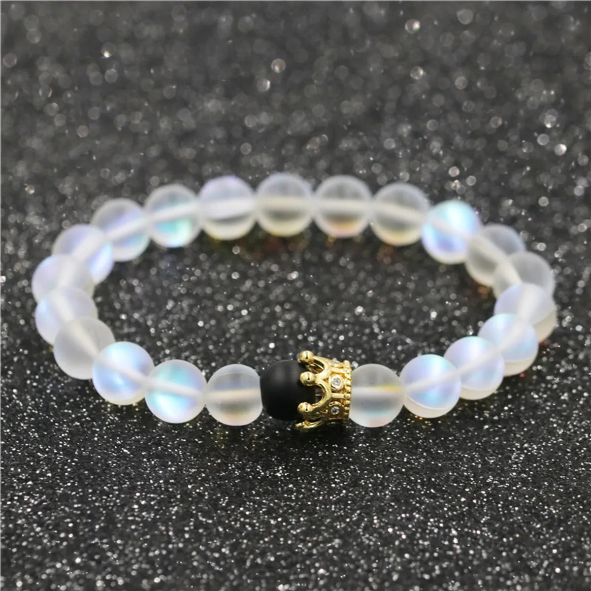 Moonstone Frosted Stone Crown Couple Bracelet