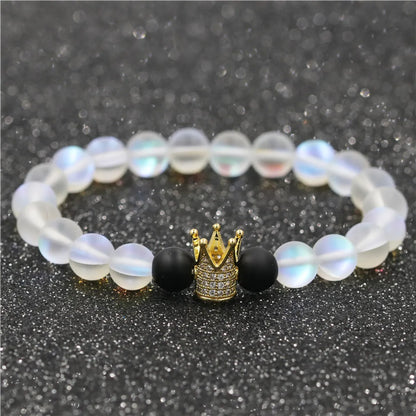 Moonstone Frosted Stone Crown Couple Bracelet