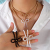 Mother Pearl Shellfish Copper Elegant Korean Style Beaded Geometric Bow Knot Pendant Necklace