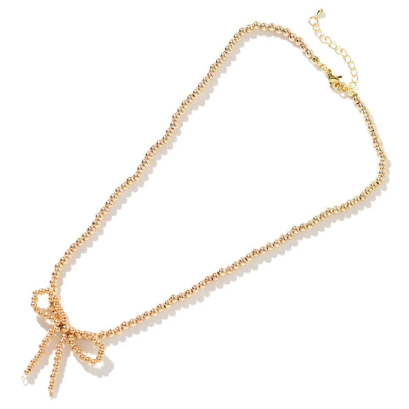 Mother Pearl Shellfish Copper Elegant Korean Style Beaded Geometric Bow Knot Pendant Necklace