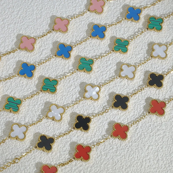 Mother Shell Titanium Steel 18K Gold Plated Elegant Lady Plating Four Leaf Clover Bracelets Necklace