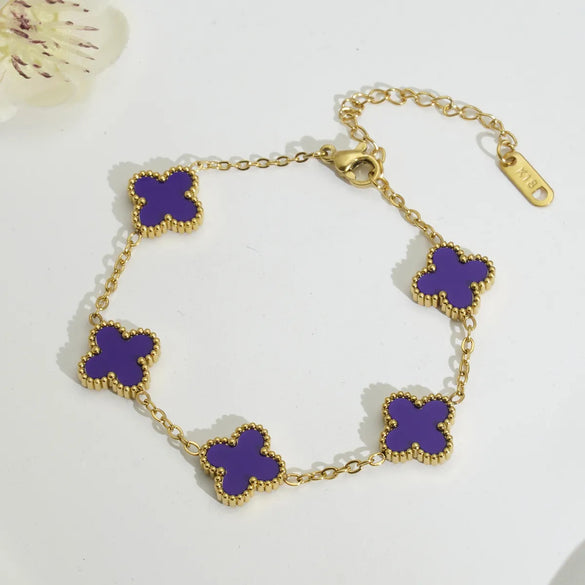 Mother Shell Titanium Steel 18K Gold Plated Elegant Lady Plating Four Leaf Clover Bracelets Necklace