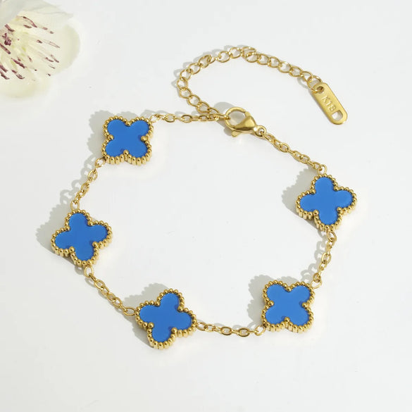 Mother Shell Titanium Steel 18K Gold Plated Elegant Lady Plating Four Leaf Clover Bracelets Necklace