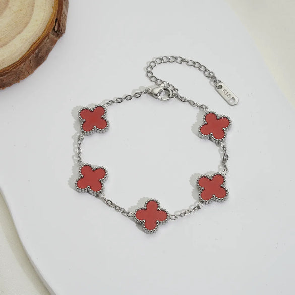 Mother Shell Titanium Steel 18K Gold Plated Elegant Lady Plating Four Leaf Clover Bracelets Necklace