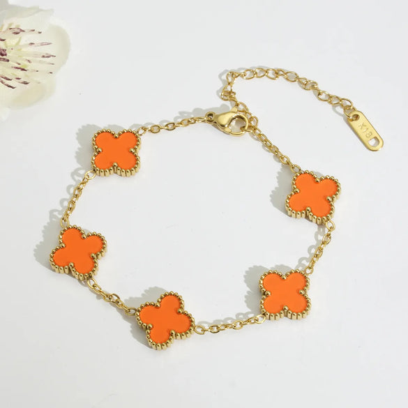 Mother Shell Titanium Steel 18K Gold Plated Elegant Lady Plating Four Leaf Clover Bracelets Necklace