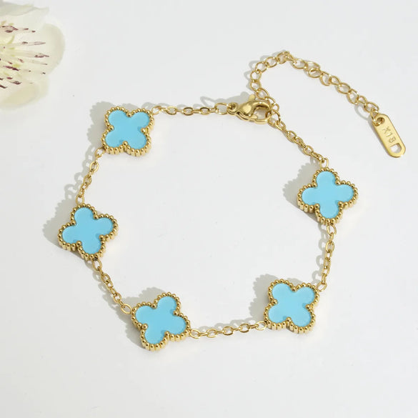 Mother Shell Titanium Steel 18K Gold Plated Elegant Lady Plating Four Leaf Clover Bracelets Necklace