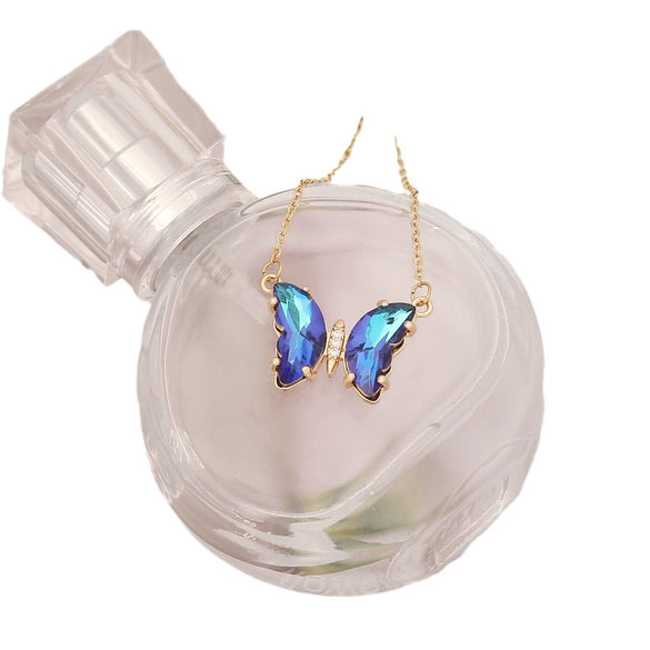 Multi Color Gradient Butterfly Stainless Steel And Copper Necklace With Electroplating Treatment
