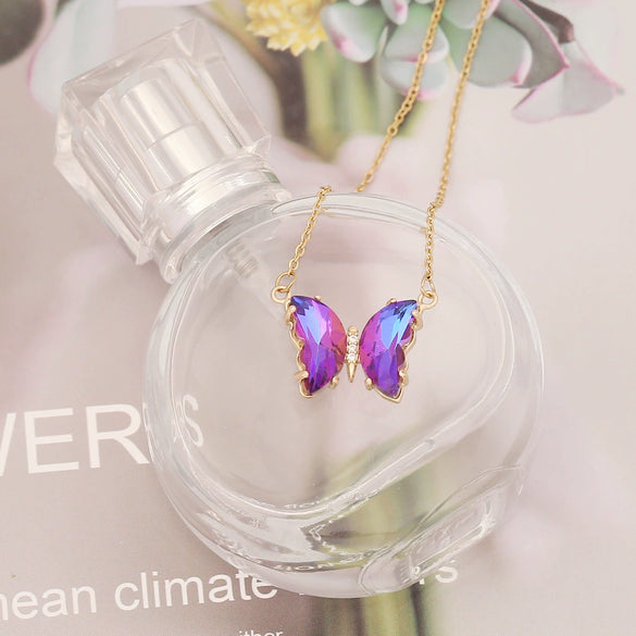 Multi Color Gradient Butterfly Stainless Steel And Copper Necklace With Electroplating Treatment