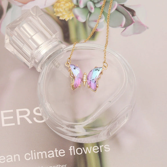 Multi Color Gradient Butterfly Stainless Steel And Copper Necklace With Electroplating Treatment