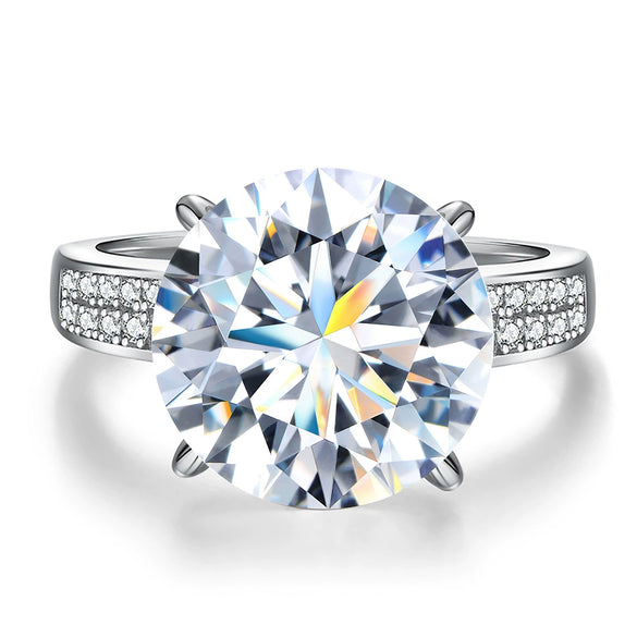 Multi Color Moissanite Classic 4 Claw Double Row Ring In 925 Sterling Silver With Geometric Pattern For Women Electroplated
