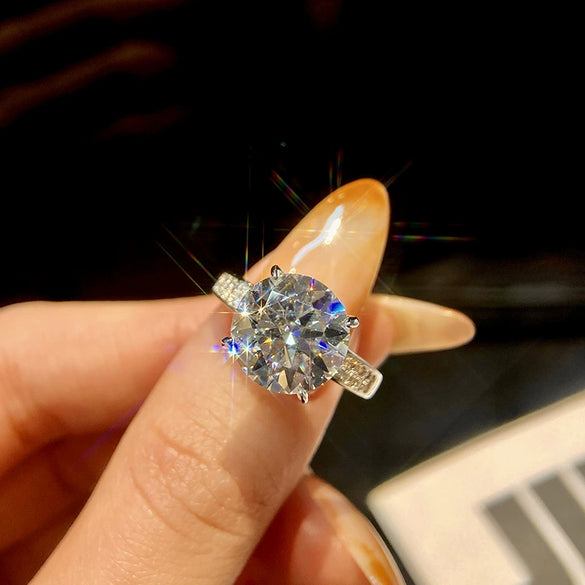 Multi Color Moissanite Classic 4 Claw Double Row Ring In 925 Sterling Silver With Geometric Pattern For Women Electroplated