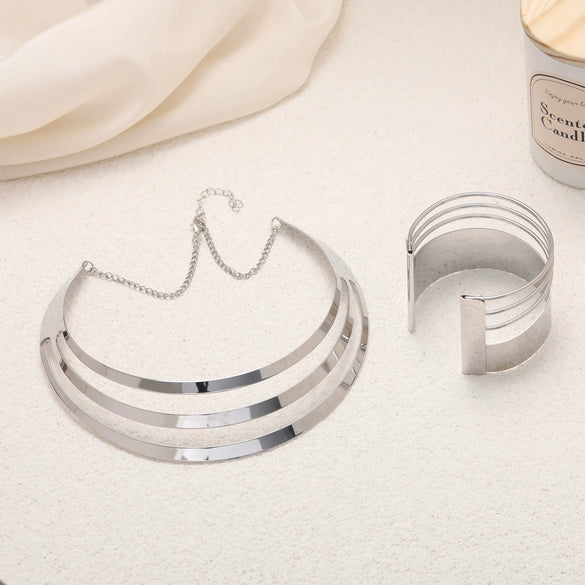 Multi Layer Collar Bracelet Earrings Jewelry Suit For Women Alloy Electroplated With O Word Chain