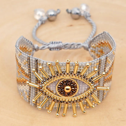 Multi-Layer Crystal Stacking Turkey Evil Eye Miyuki Rice Bead Bracelet