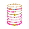 Multi Layer Elastic Line Soft Pottery And Pearl Handmade Women's Bracelet With Smiley Face And Star Pattern