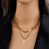 Multi Layer Female Clavicle Chain Necklace In Titanium Steel With Cross Design And Electroplating Treatment