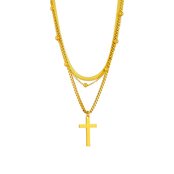 Multi Layer Female Clavicle Chain Necklace In Titanium Steel With Cross Design And Electroplating Treatment